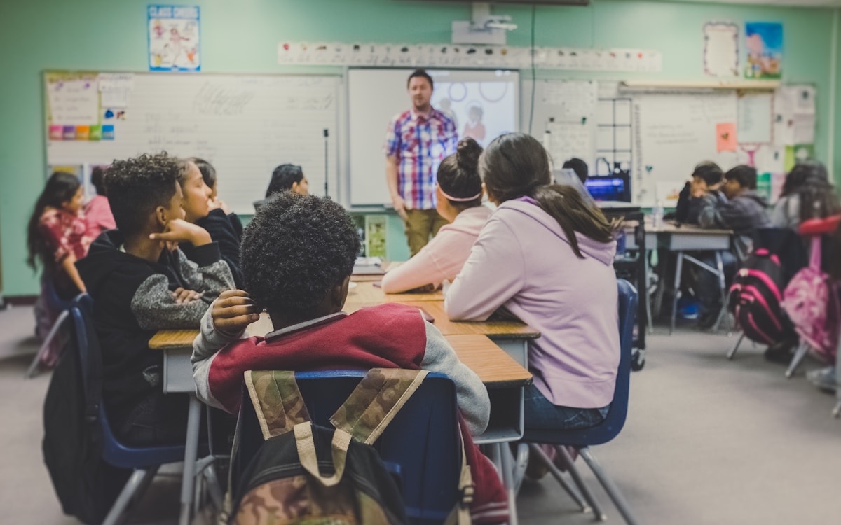 Students learning together at school